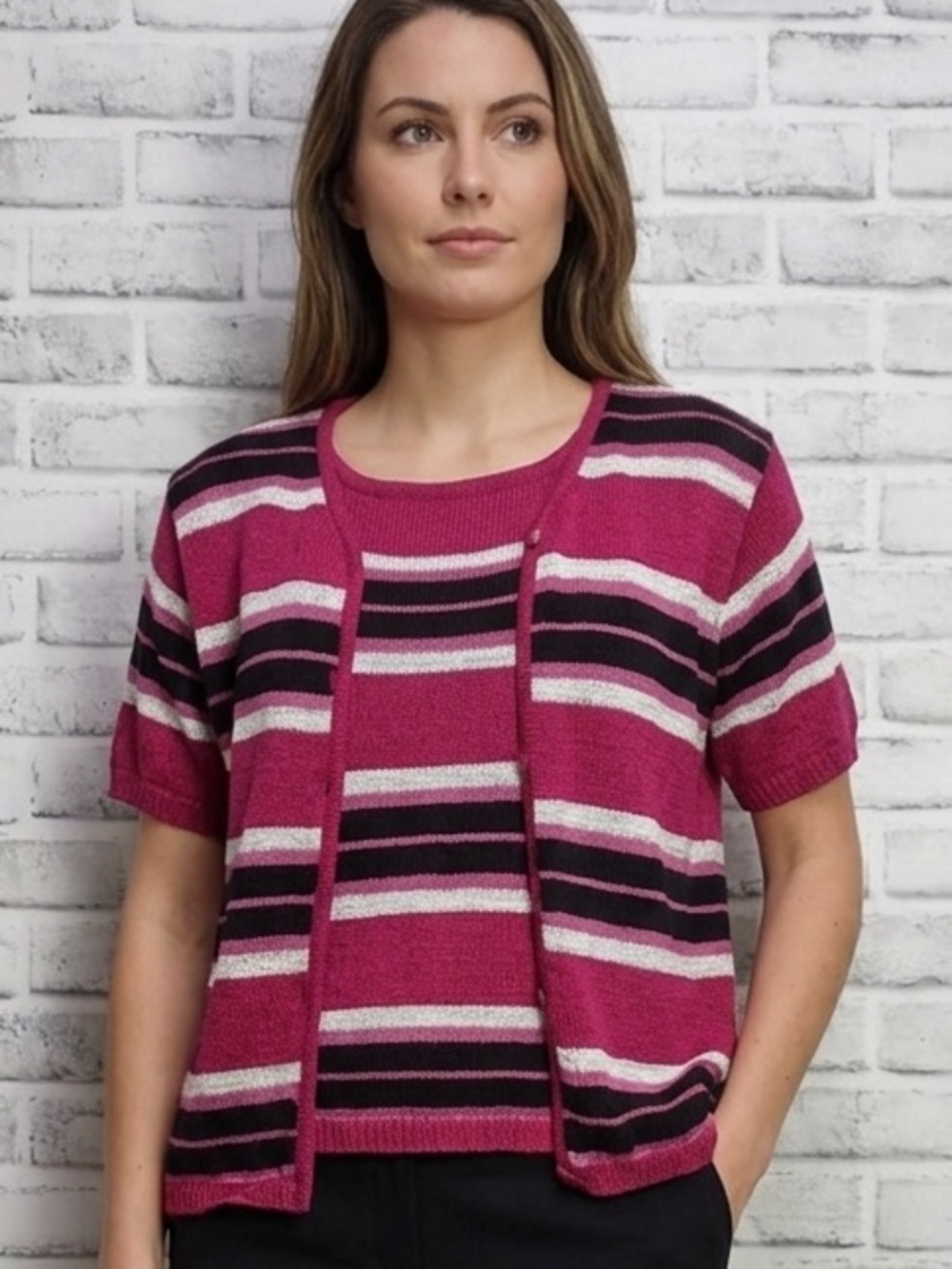 Tally Ho Short Sleeve Cardigan & Tank Sweater Set Medium